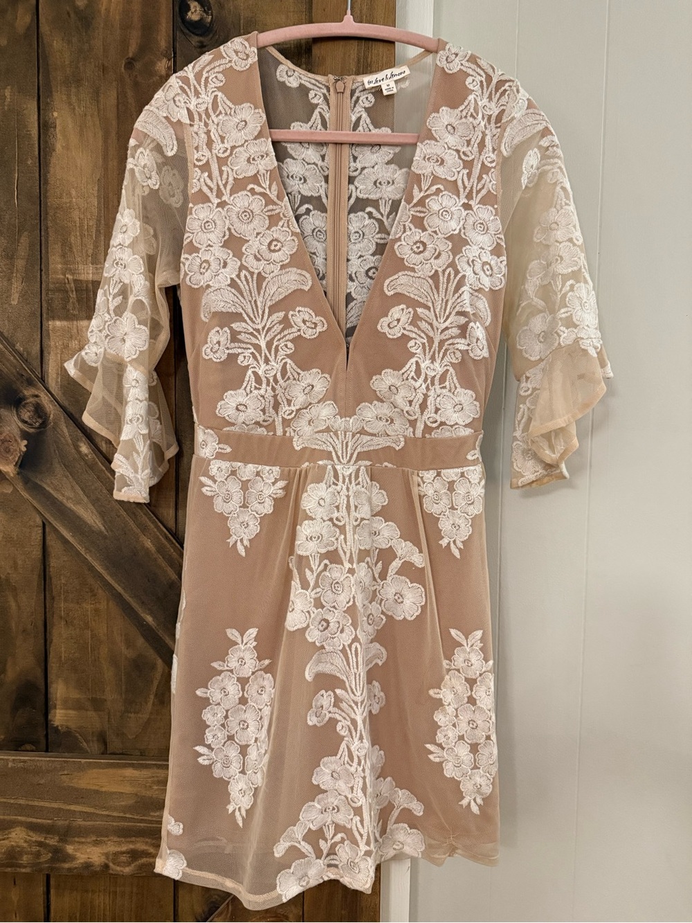 For Love & Lemons Nude Ivory Embroidered Lace Mini Dress M